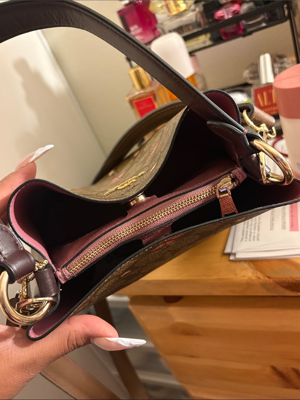 COACH Brown Signature Butterfly Bucket Bag - Picture 13 of 17